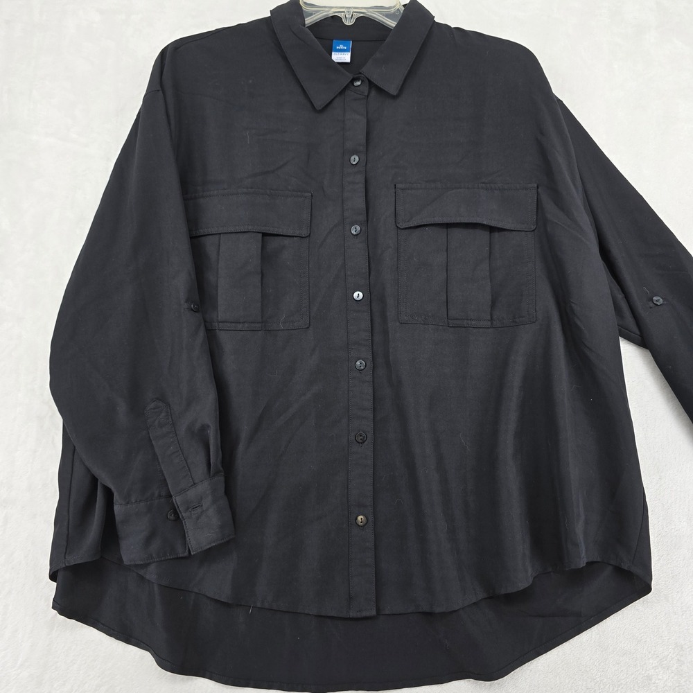 Old Navy Button Down Womens XL Petite Shirt Black Long Sleeve Utility Pocket